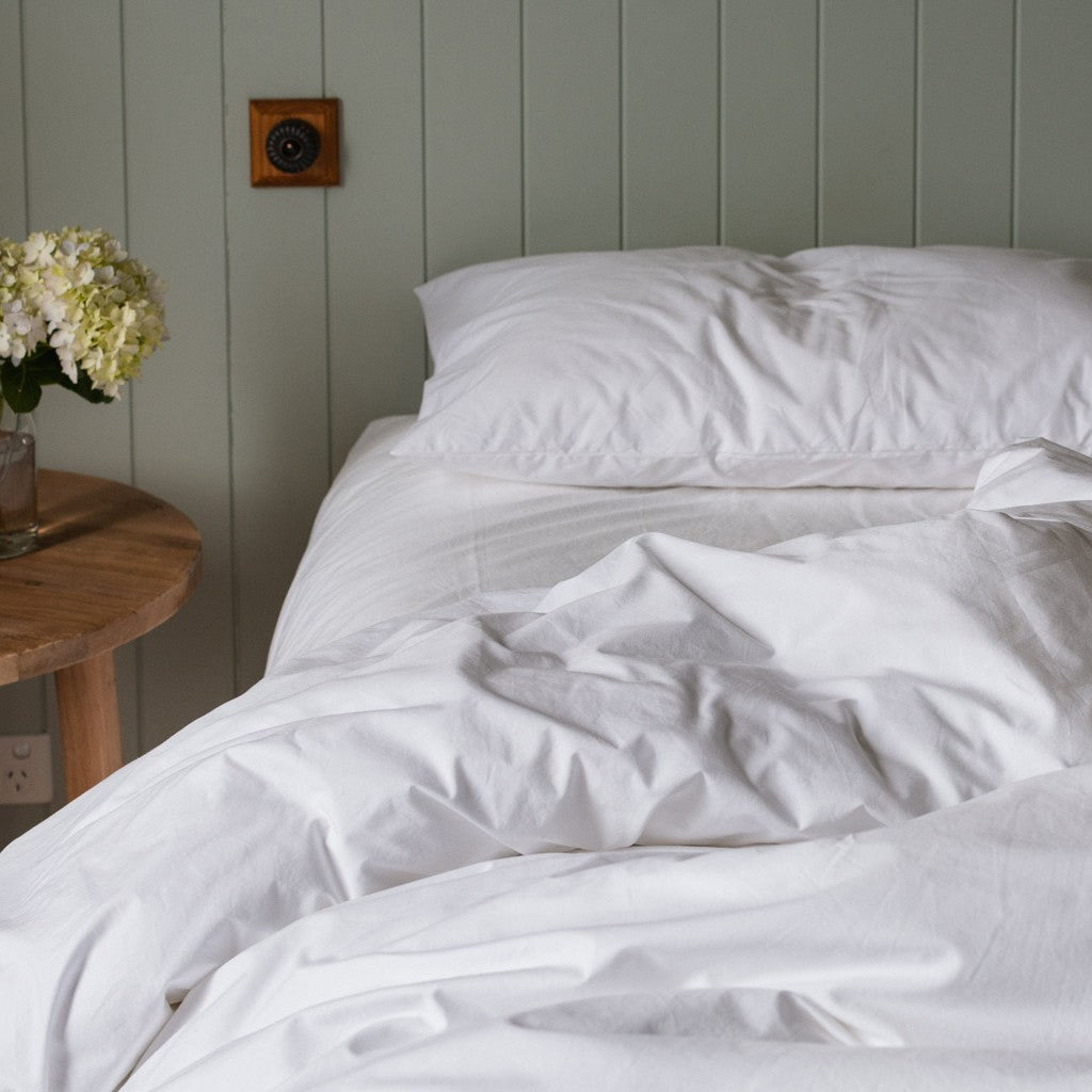 Heavyweight Percale Cotton Bedding Set in White