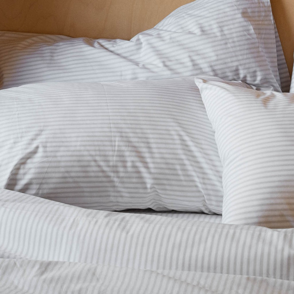 Heavyweight Percale Cotton Quilt Cover Set Ash Ticking Stripe