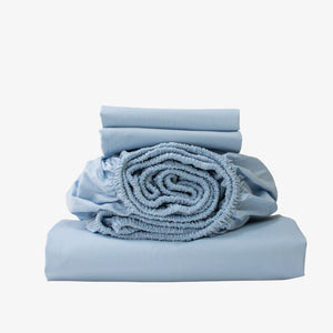 Thick Crisp Cotton Percale Sheet Set Light Blue
