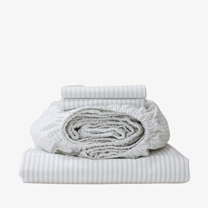 Hotel quality cotton sheet set grey stripe Ash Ticking Stripe
