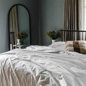 Thick crisp cotton sheet set Australia in grey stripe Ash Ticking Stripe