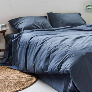 Cotton Percale Quilt Cover Navy Blue