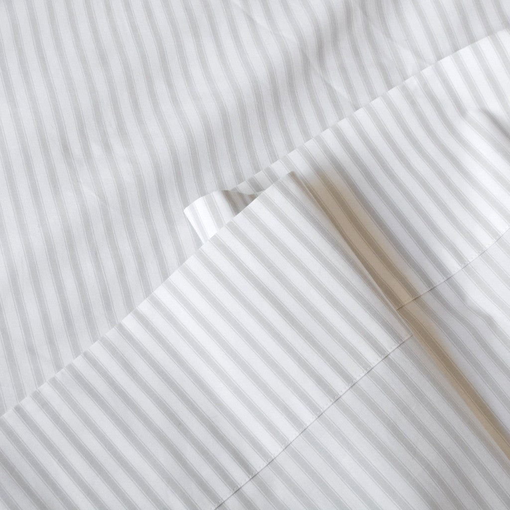 Grandma's percale cotton sheets in Ash Grey Ticking Stripe
