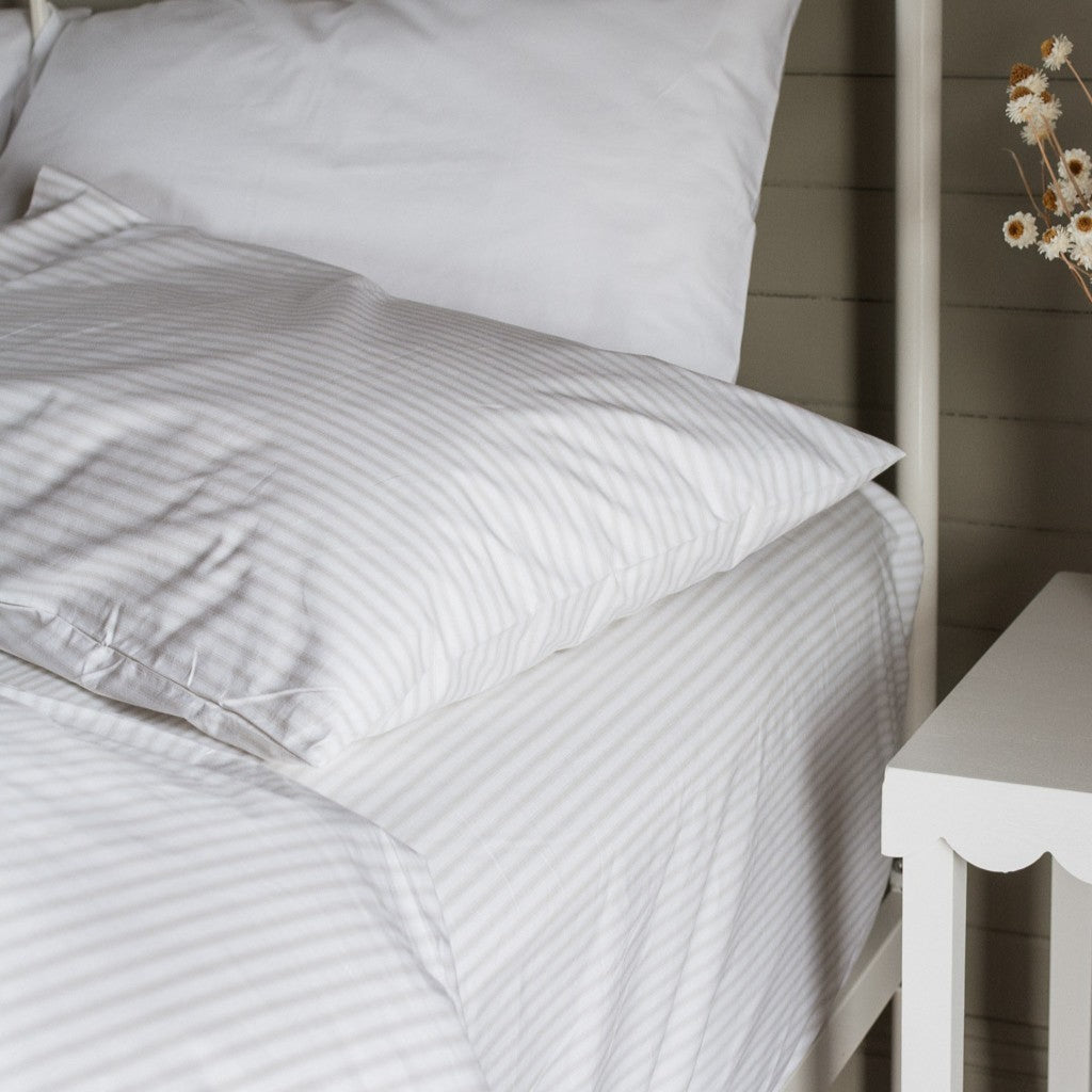 Thick Crisp Cotton Percale Fitted Sheet Grey Ash Ticking Stripe