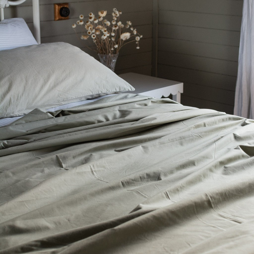 Heavyweight Percale Cotton Sheet Set Sage Green