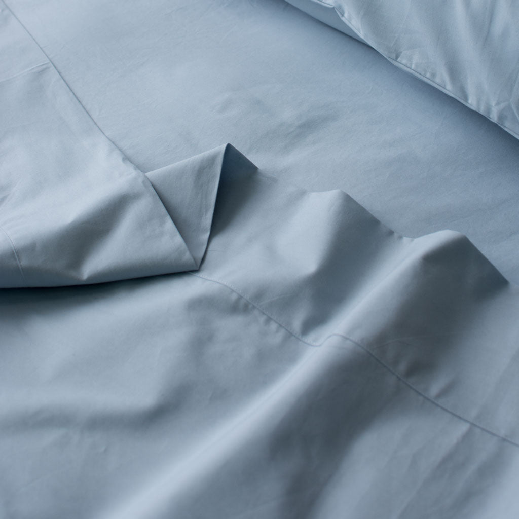 Heavyweight Cotton Percale Flat Sheet LIght Blue