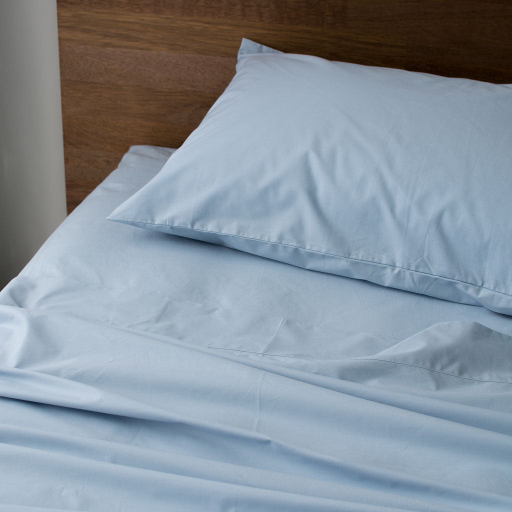 Thick Cotton Percale Flat Sheet Light Blue