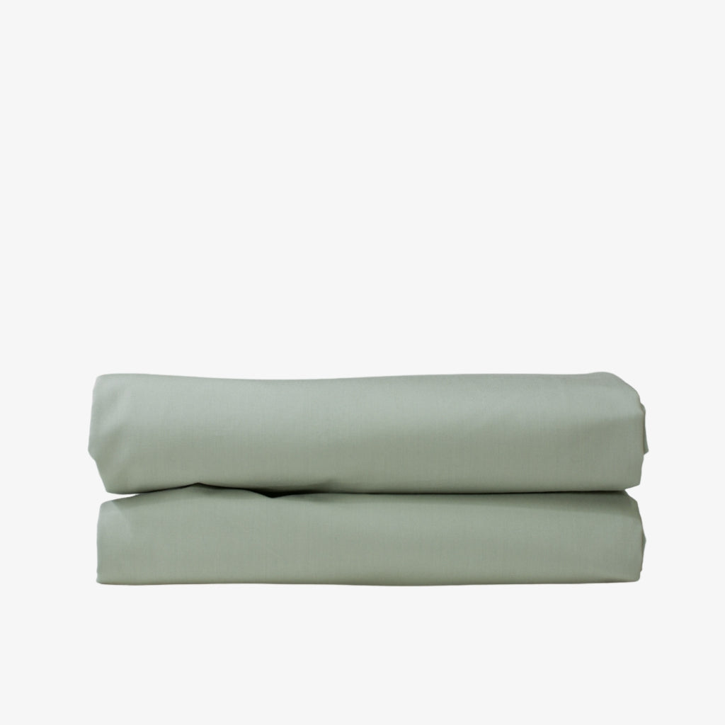 Thick cotton percale flat sheet sage green