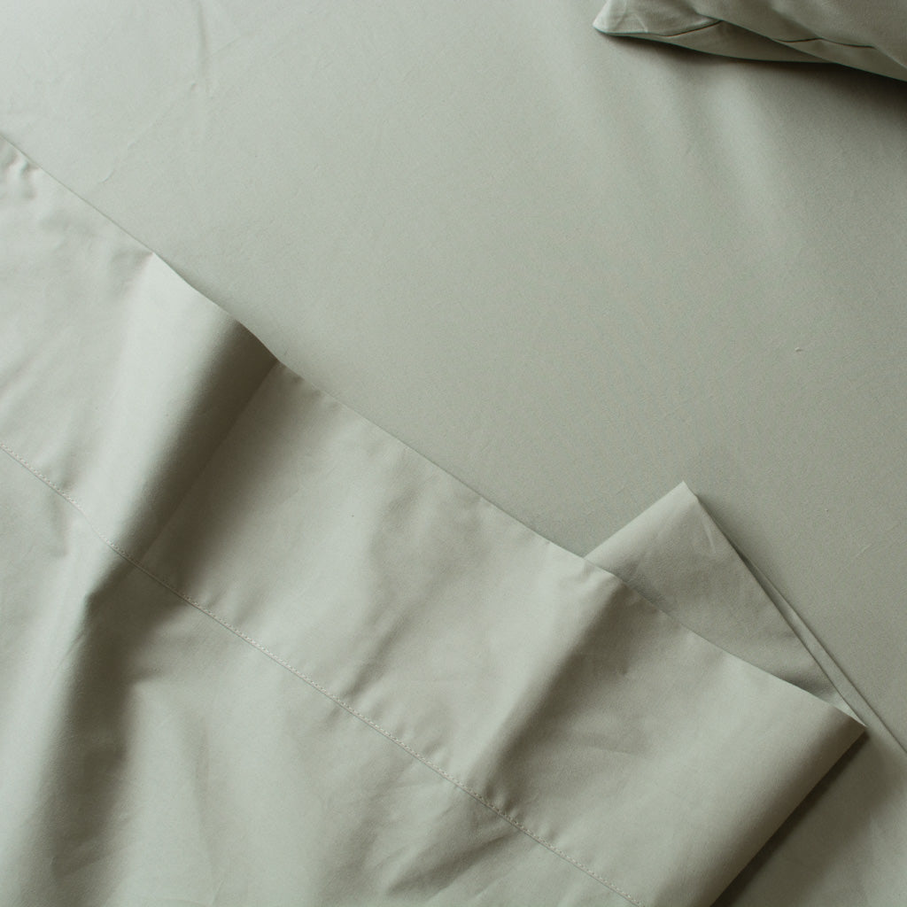 Heavyweight Cotton Percale Flat Sheet Sage Green