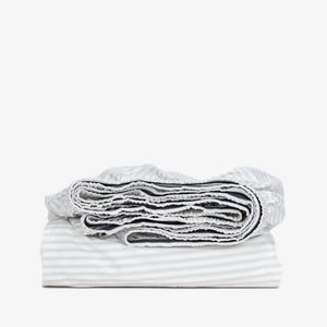 Heavy duty cotton fitted sheet ash ticking stripe