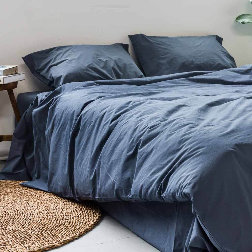Cotton Percale Quilt Cover Navy Blue