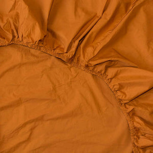 Washed Cotton Percale Fitted Sheet Burnt Orange Amber