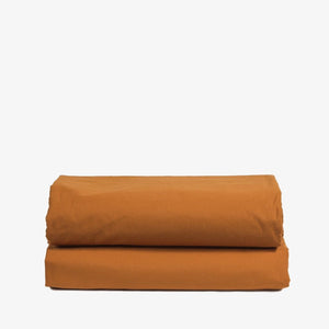 Washed Cotton Percale Flat Sheet Amber Orange