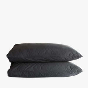 Washed Cotton Percale Pillowcases Charcoal Grey Midnight