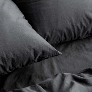 Stonewashed Cotton Pillowcase Pair Dark Grey Midnight