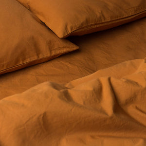 Washed Cotton Percale Quilt Cover Burnt Orange Amber