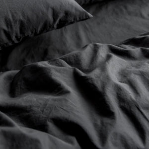 Washed Cotton Percale Quilt Cover Charcoal Midnight