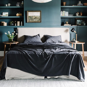Washed Cotton Percale Quilt Cover Dark Grey Midnight