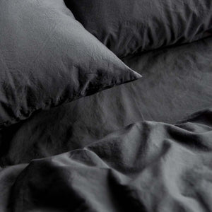 Washed Cotton Percale Sheet Set Charcoal Midnight